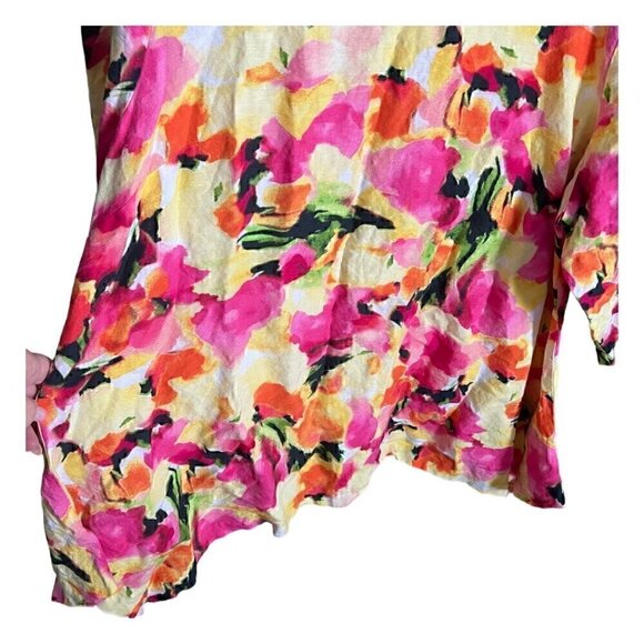 Women's Linen Asymmetrical Context Exclusive at Lord and Taylor Floral Tunic 1X - Picture 7 of 9